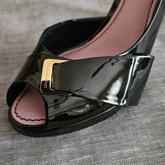 Louis Vuitton Patent Leather Open-Toe Luxury Pump Heels Size 7.5 US (Worn 2x) - Picture 2 of 16